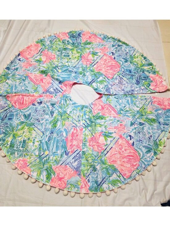 Lilly Pulitzer Other - Lilly Pulitzer Christmas Tree Skirt Boho Tropical Pom Pom Trim NWOT 46" Diameter
